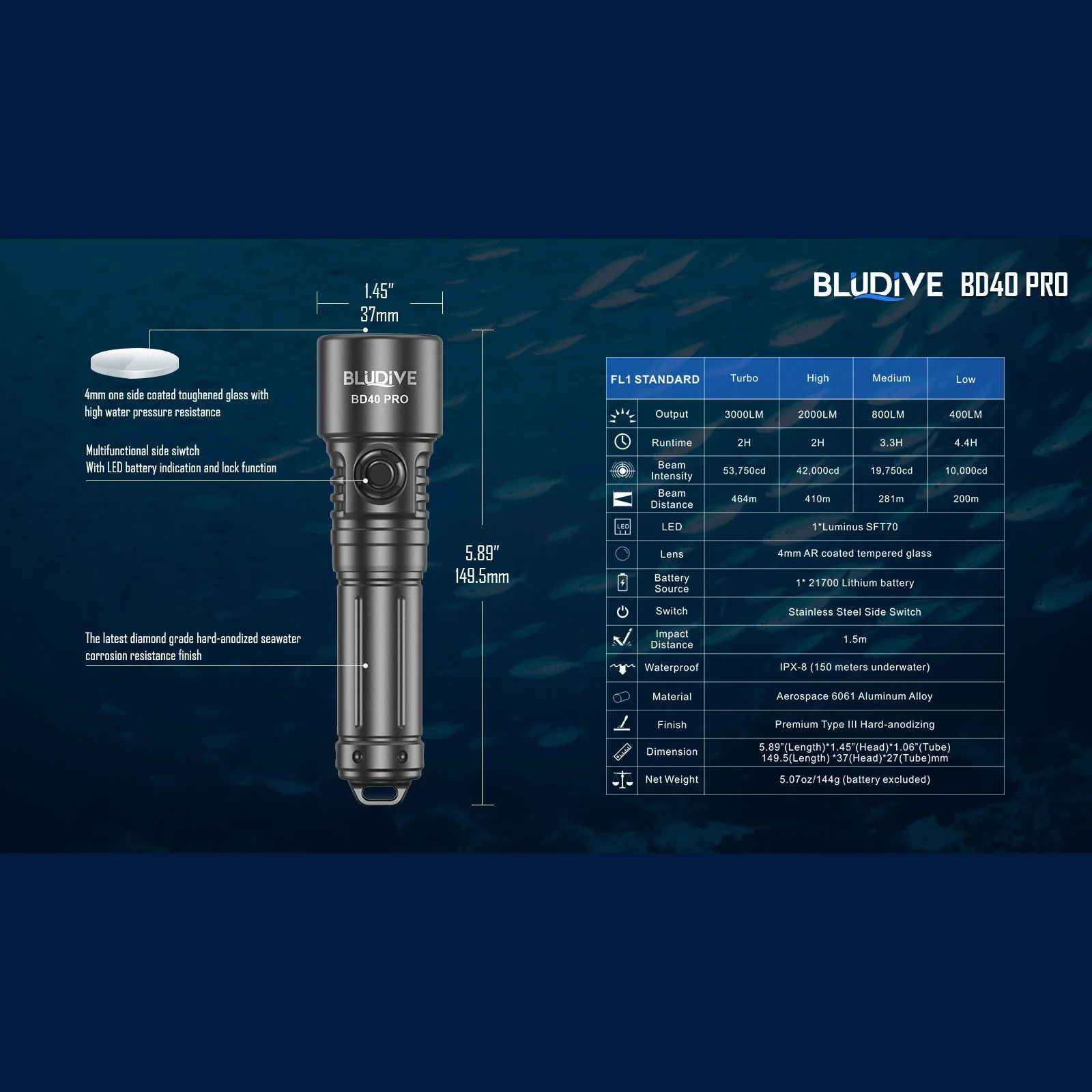Bludive BD40 PRO 3000 Lumen Torch - Image 4