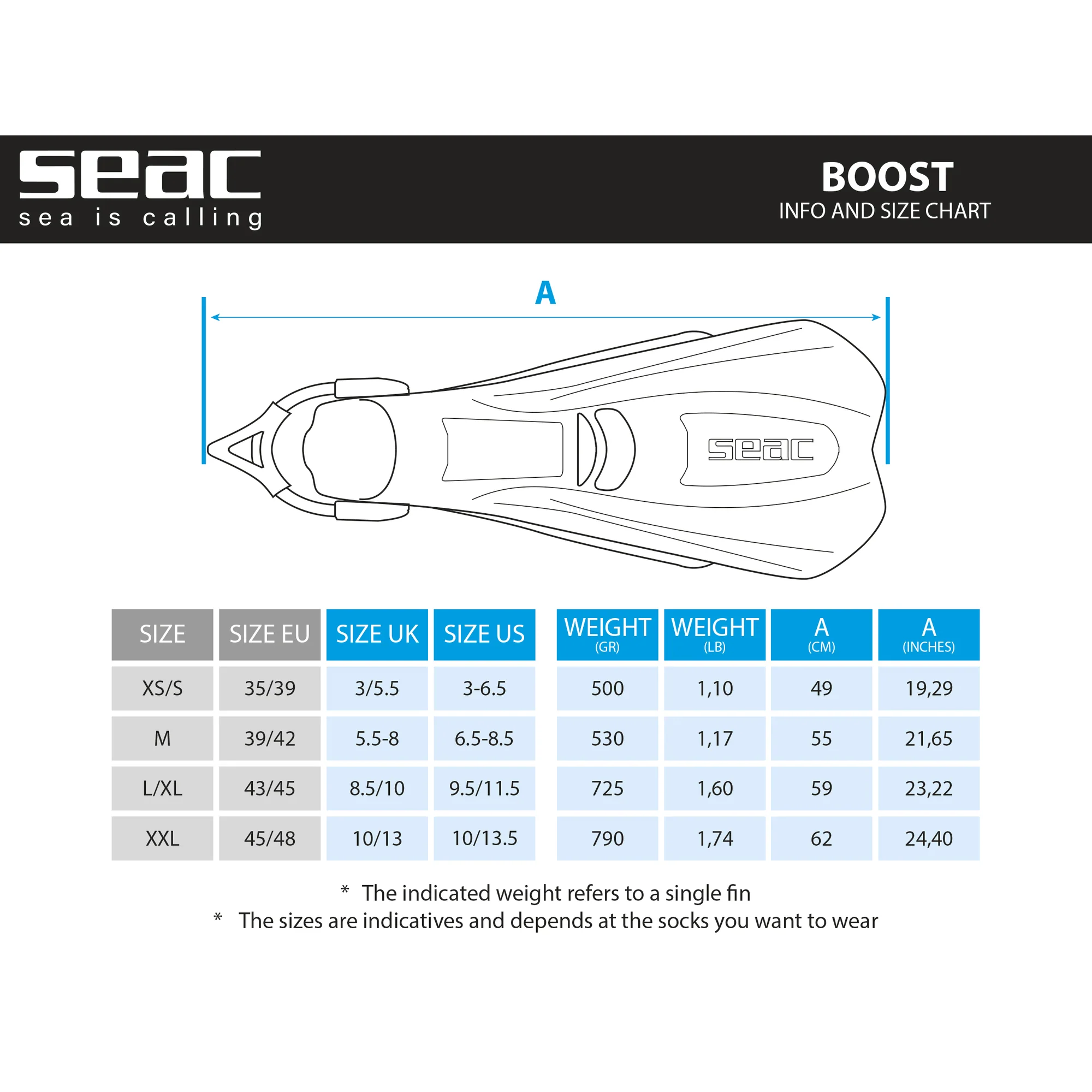 Seac Boost Travel Snorkel / Dive Fins - Image 4